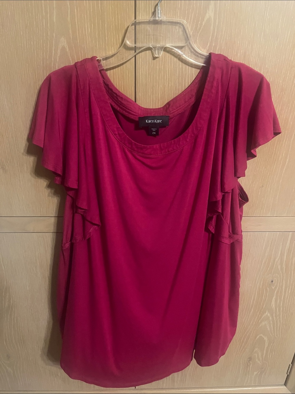 Karen Kane Magenta Ruffle Sleeve Short-Sleeve Top
